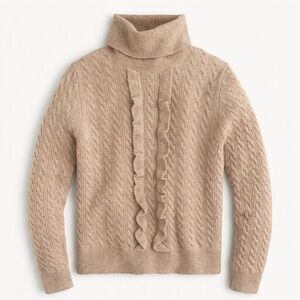 J.Crew Supersoft Ruffle-Front Cable-Knit Turtleneck Wool Alpaca Sweater Small